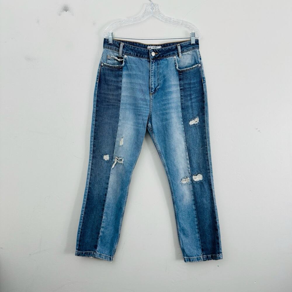 Free People Patchwork Distressed Straight Leg Jea… - image 1